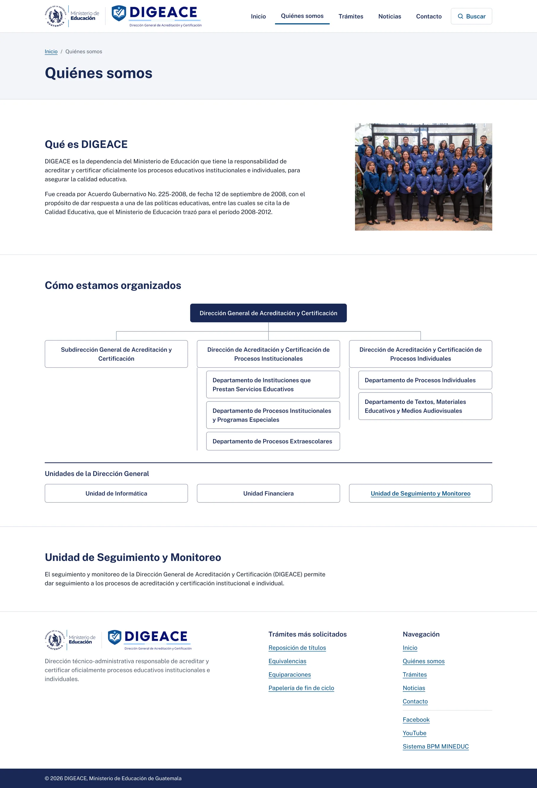 Página Quiénes somos de DIGEACE con la estructura organizativa.